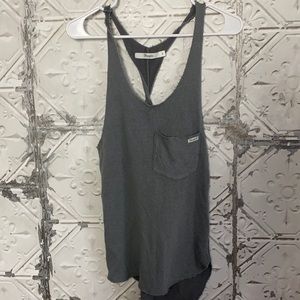 Gray distressed criss cross back Wrangler pocket tank